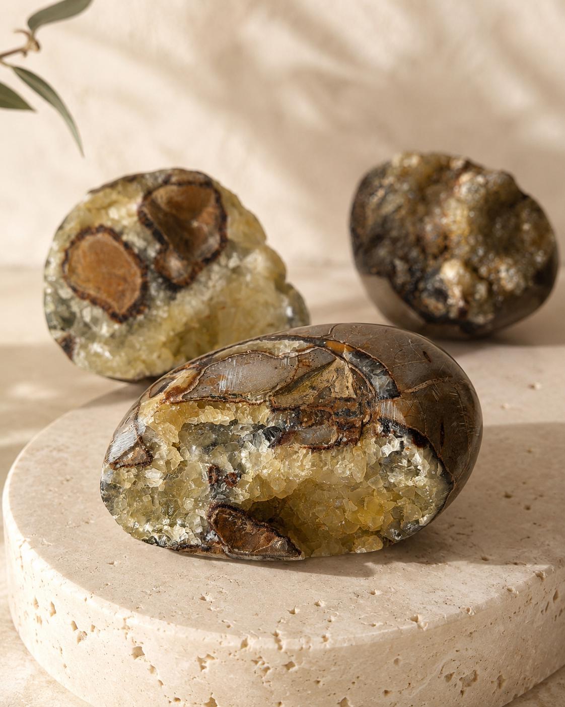 Druzy Septarian Dragon Stone exact pieces displayed together