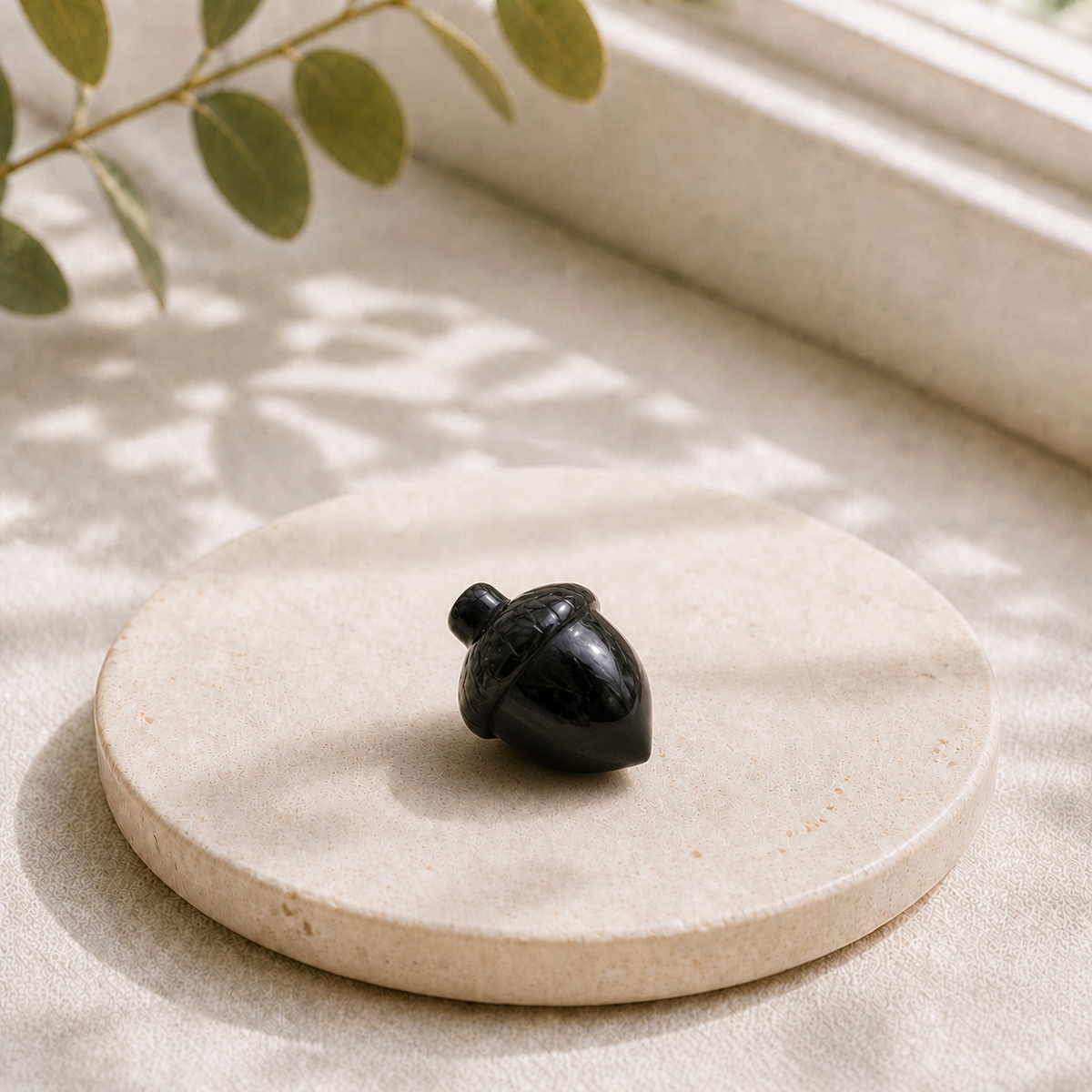 Black Obsidian polished crystal acorn carving