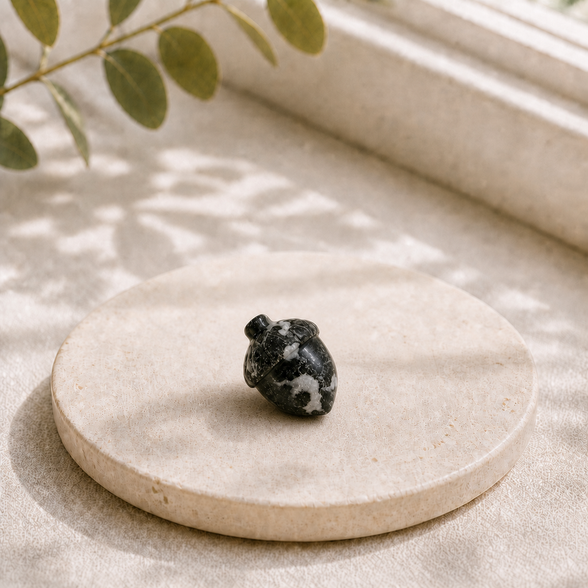 Black Tourmaline polished crystal acorn carving