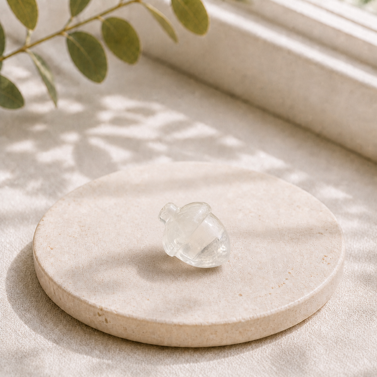 Clear Quartz polished crystal acorn carving
