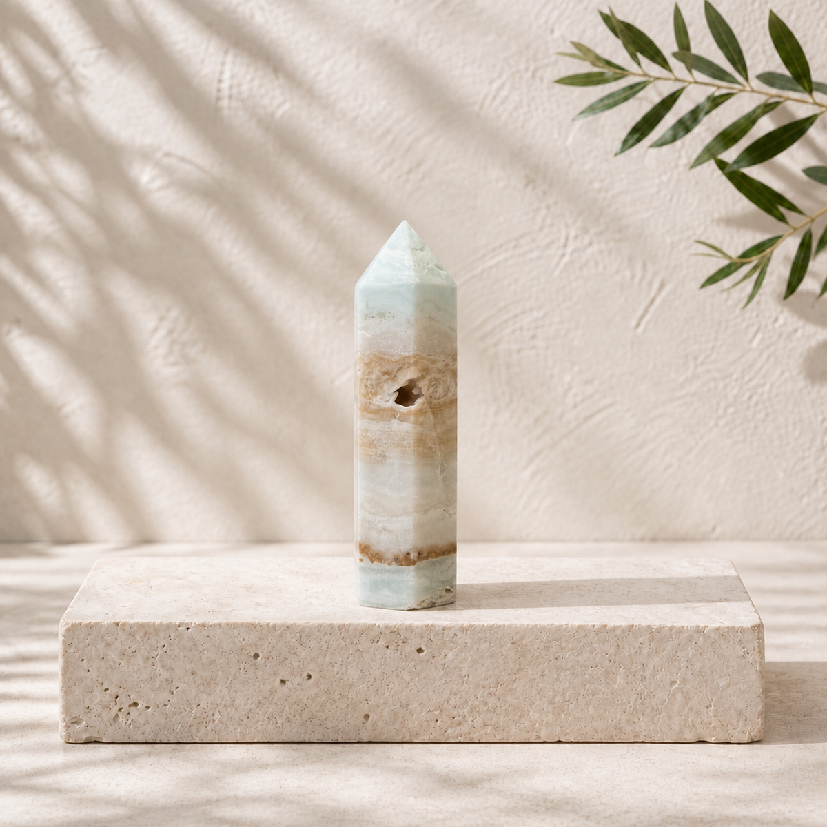 Caribbean Calcite tower CD with natural aqua, cream and tan banding