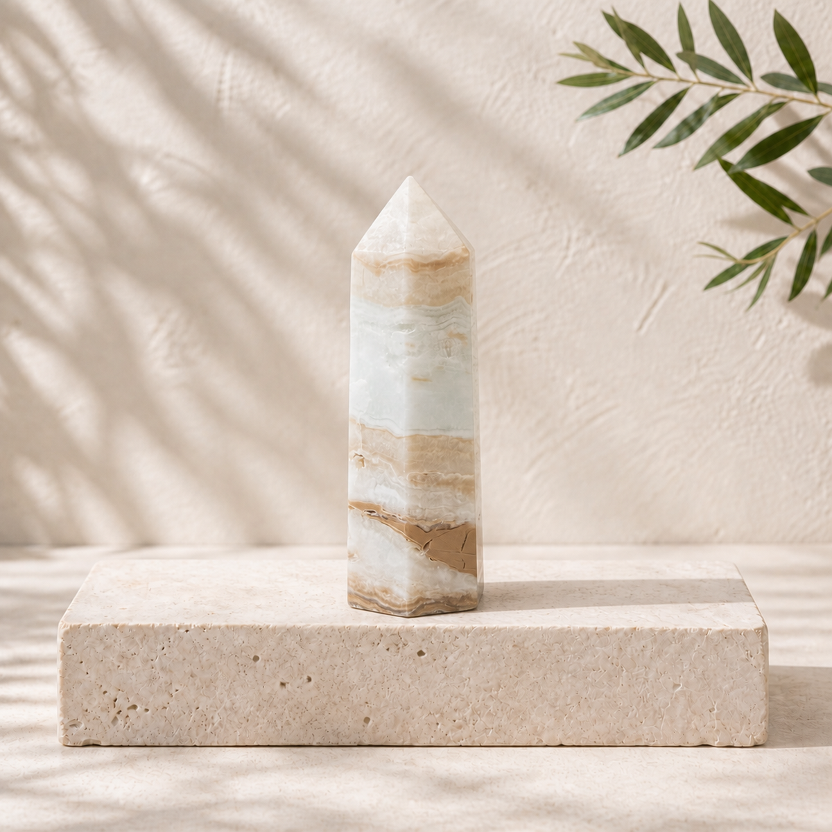 Caribbean Calcite tower CE with natural aqua, cream and tan banding
