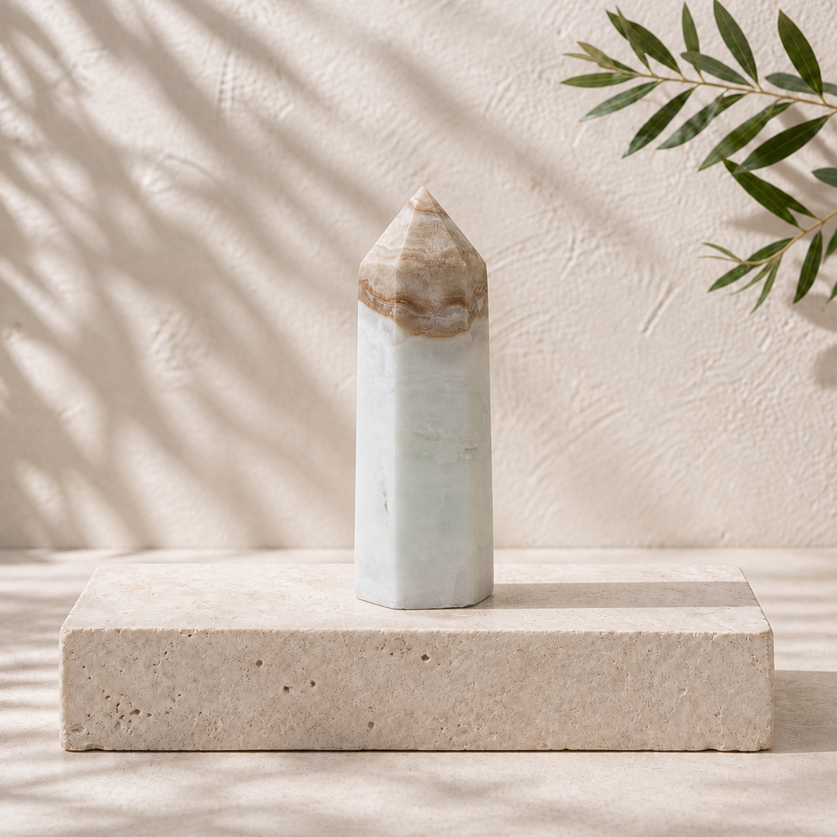 Caribbean Calcite tower CH with natural aqua, cream and tan banding