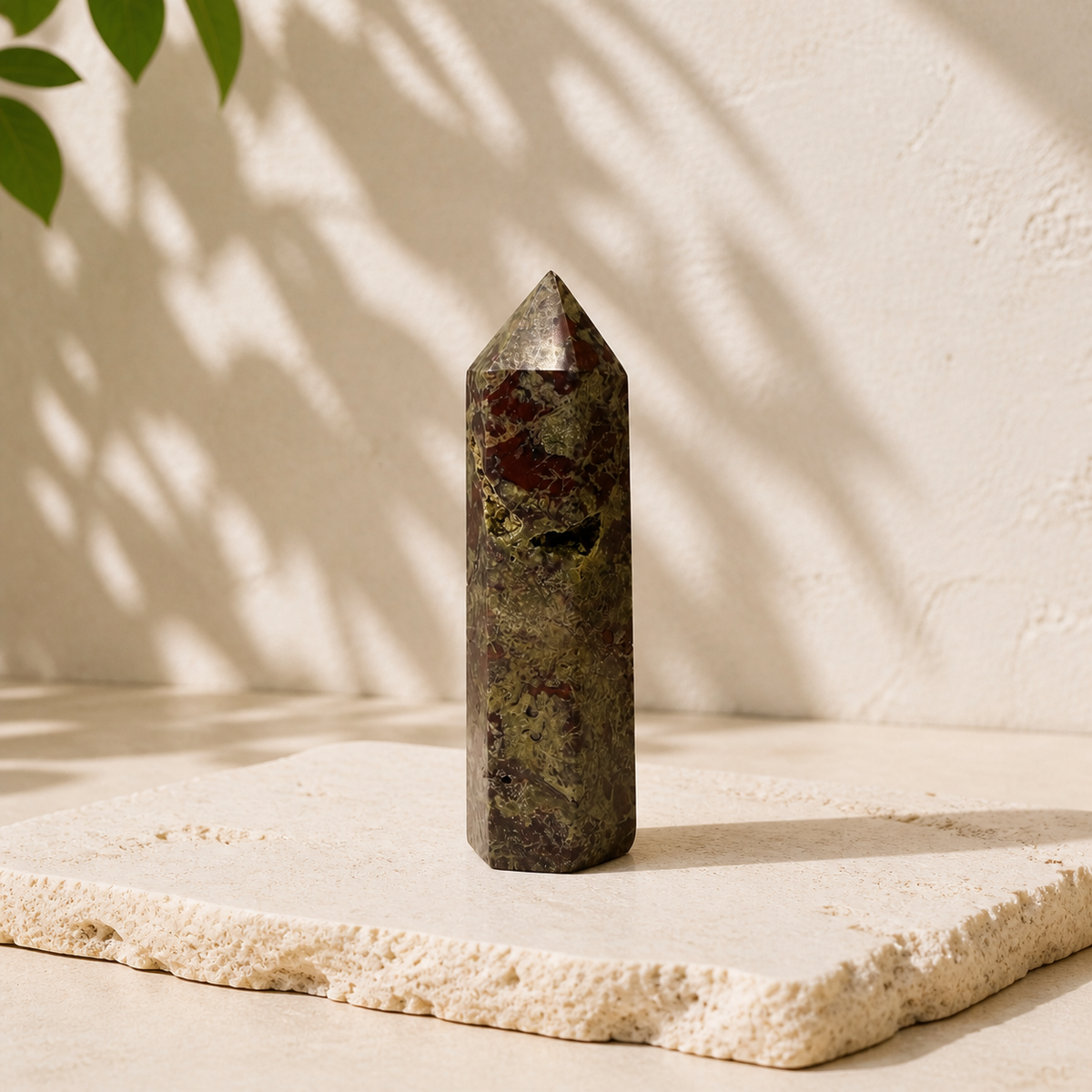 Dragon Blood Jasper tower BQ on a cream stone slab