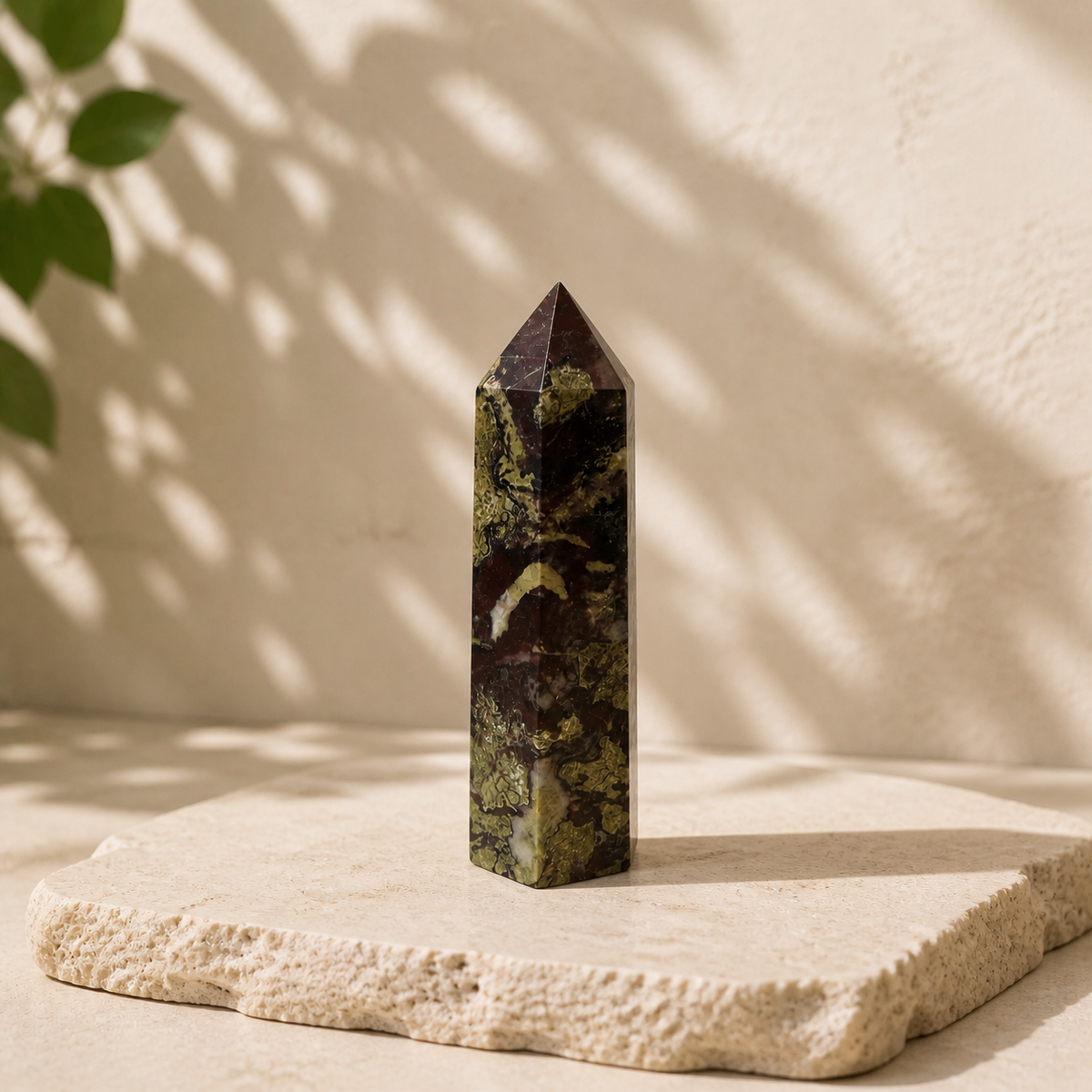 Dragon Blood Jasper tower BV on a cream stone slab