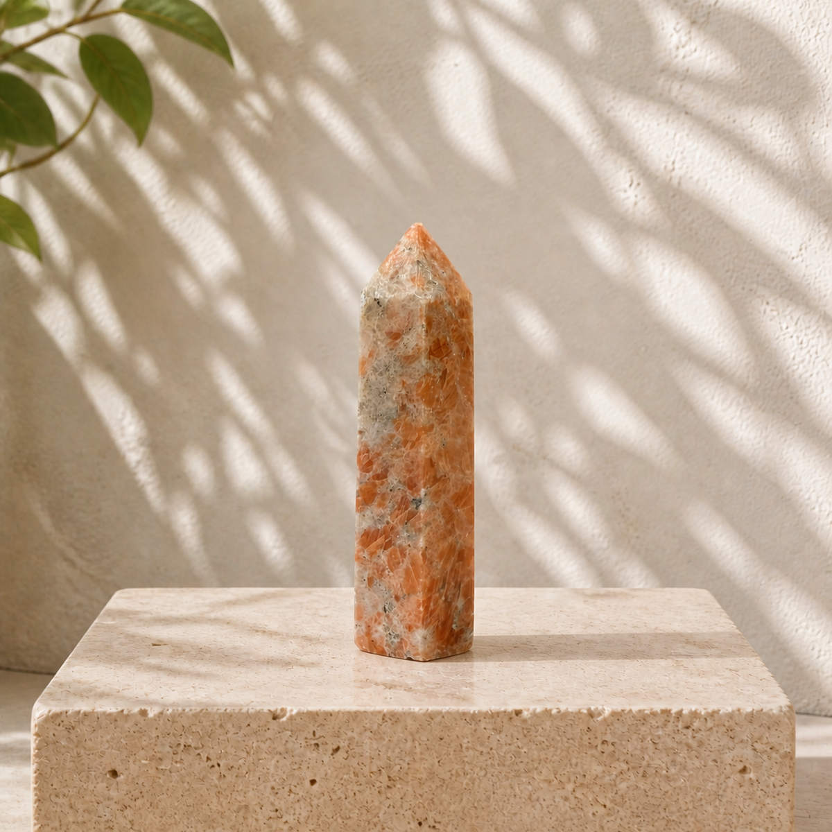 Polished Sunstone tower SE with cream and grey natural inclusions