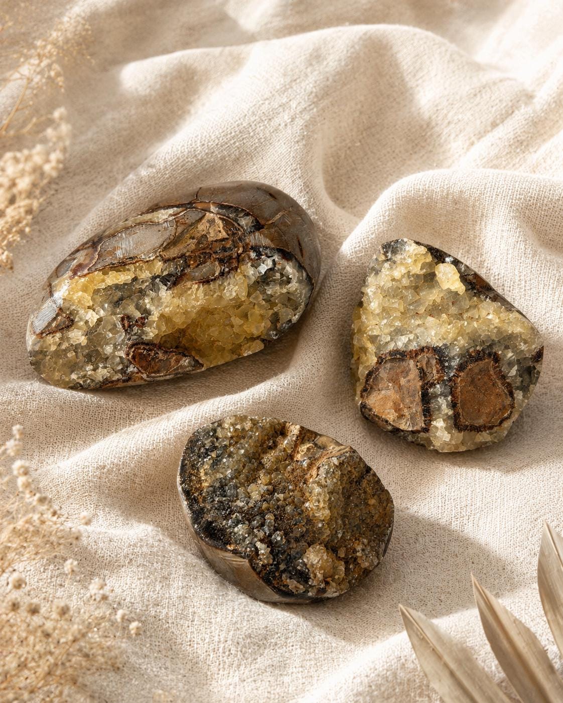 Natural Druzy Septarian Dragon Stones with calcite crystal openings