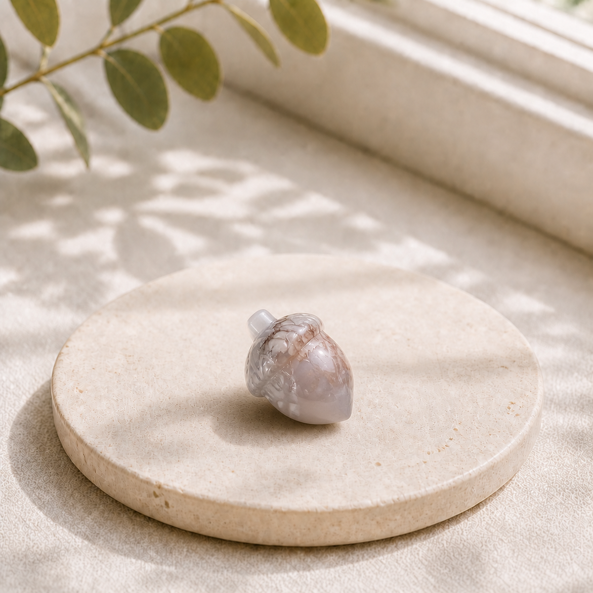 Flower Agate polished crystal acorn carving