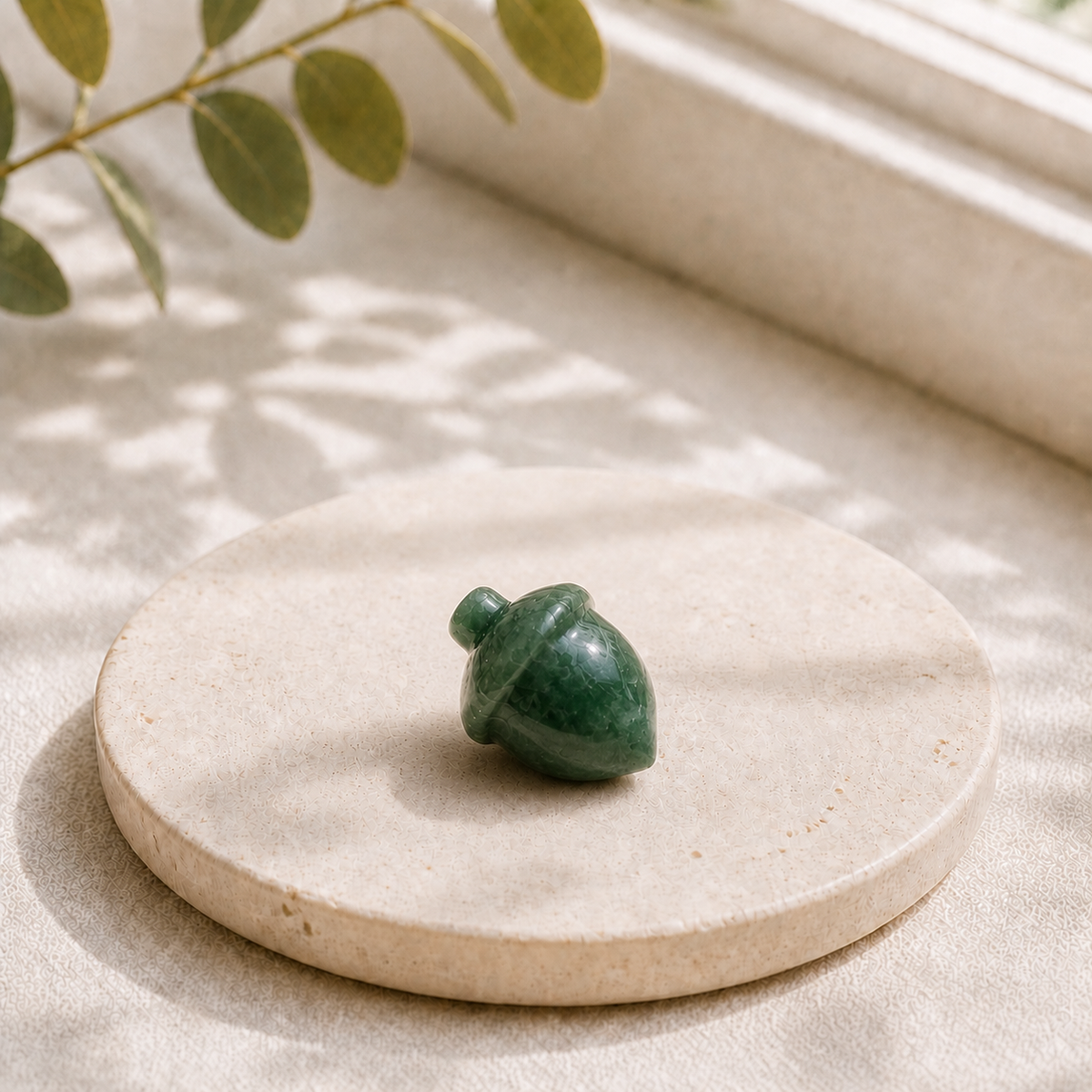 Green Aventurine polished crystal acorn carving