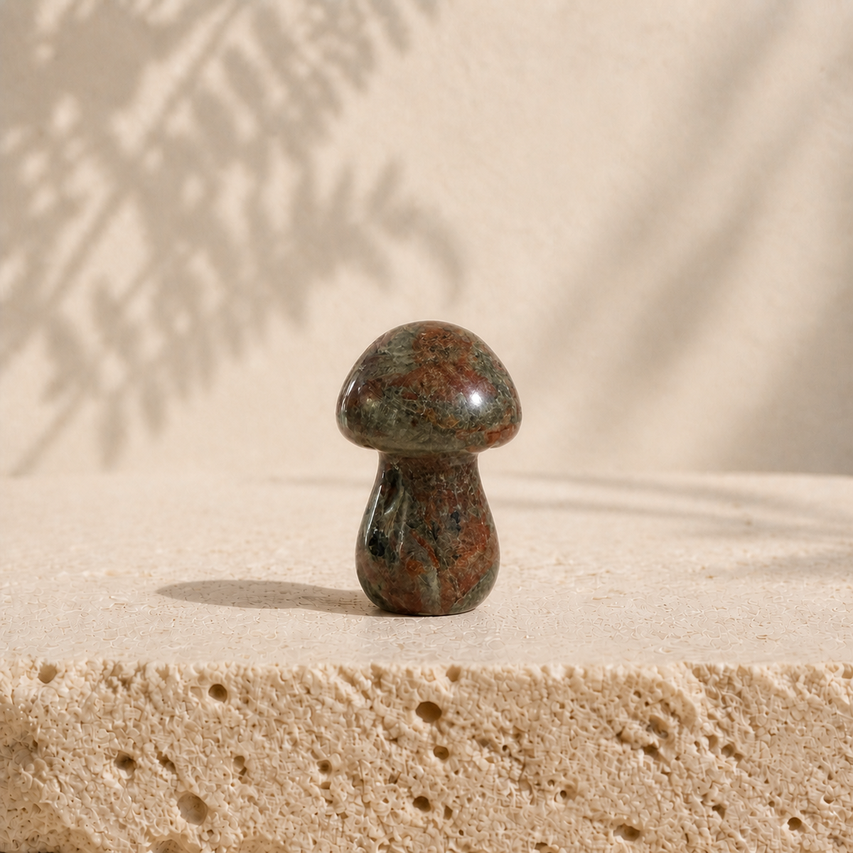 Polished Green Epidote crystal mushroom carving