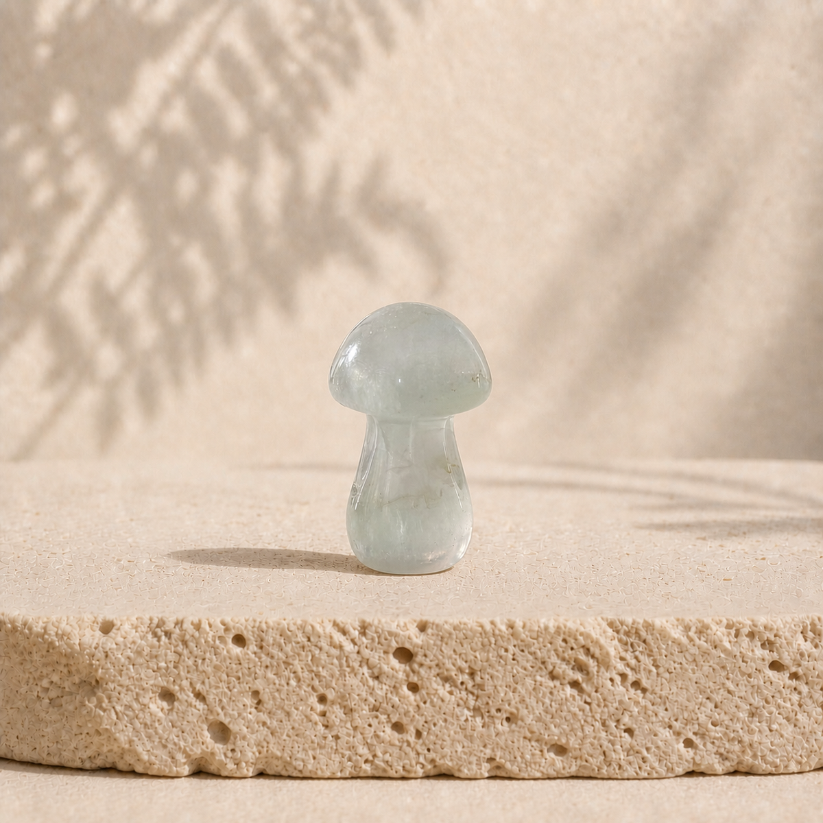 Polished translucent Green Fluorite crystal mushroom carving