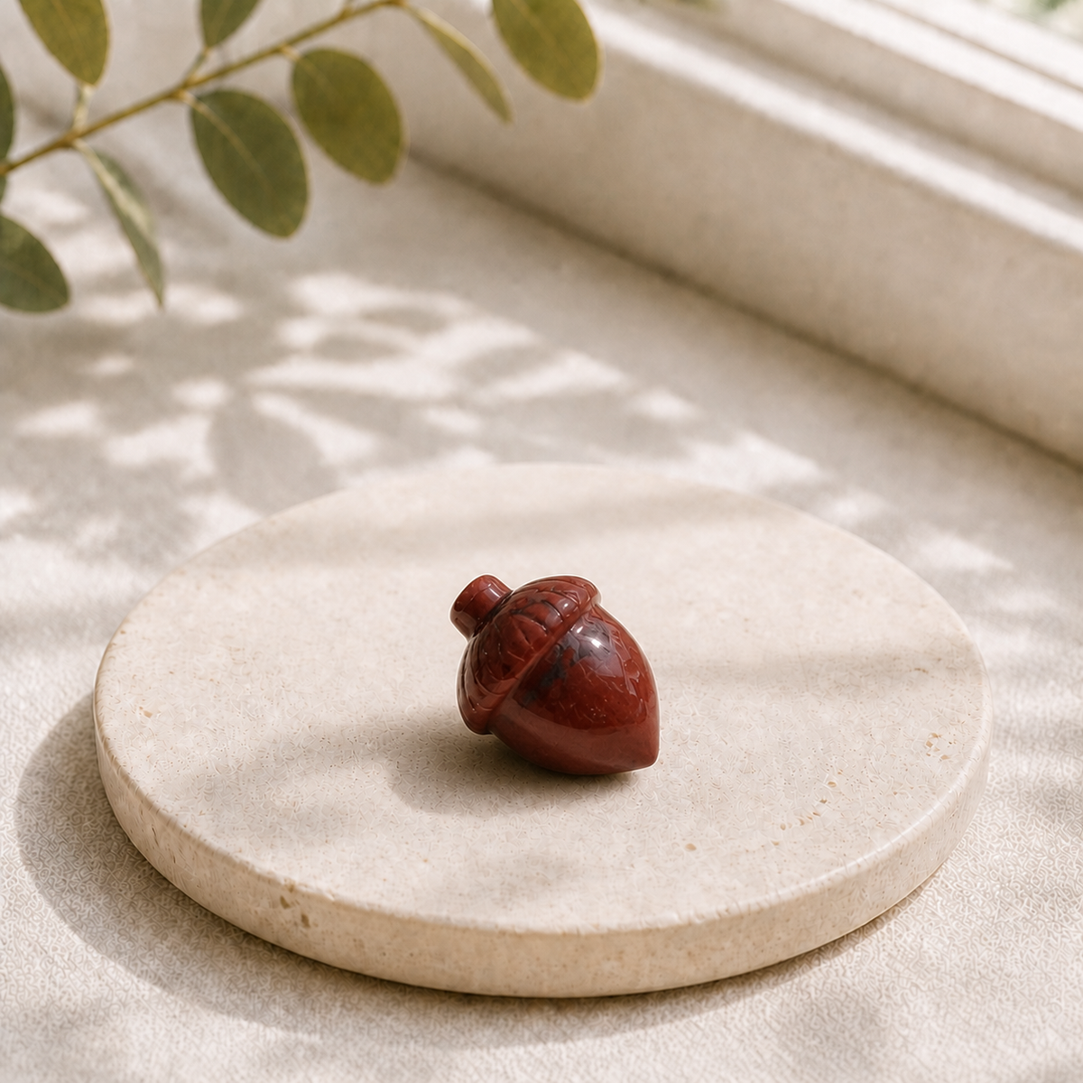 Red Jasper polished crystal acorn carving