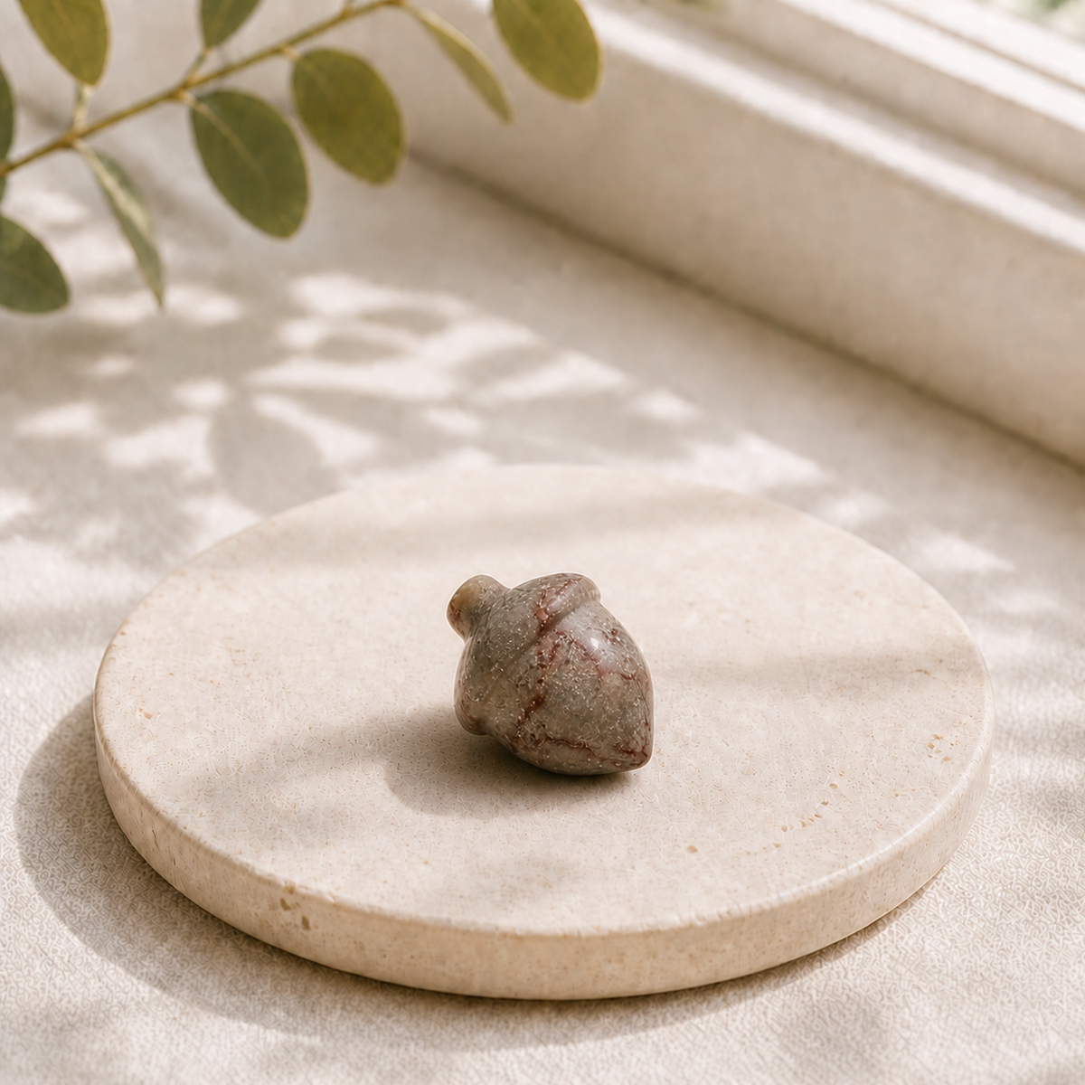 Red Vein Jasper polished crystal acorn carving