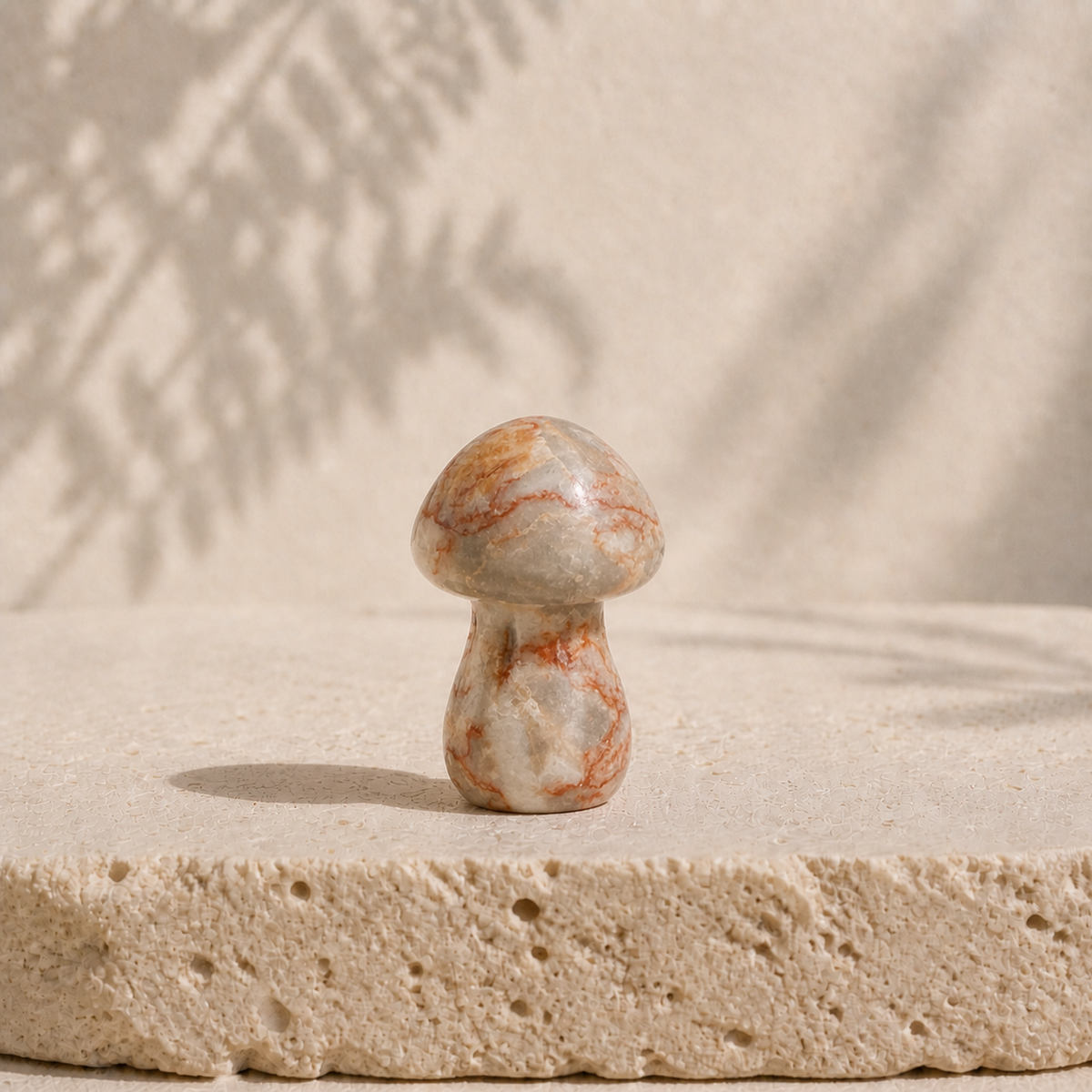 Polished Red Vein Jasper crystal mushroom carving