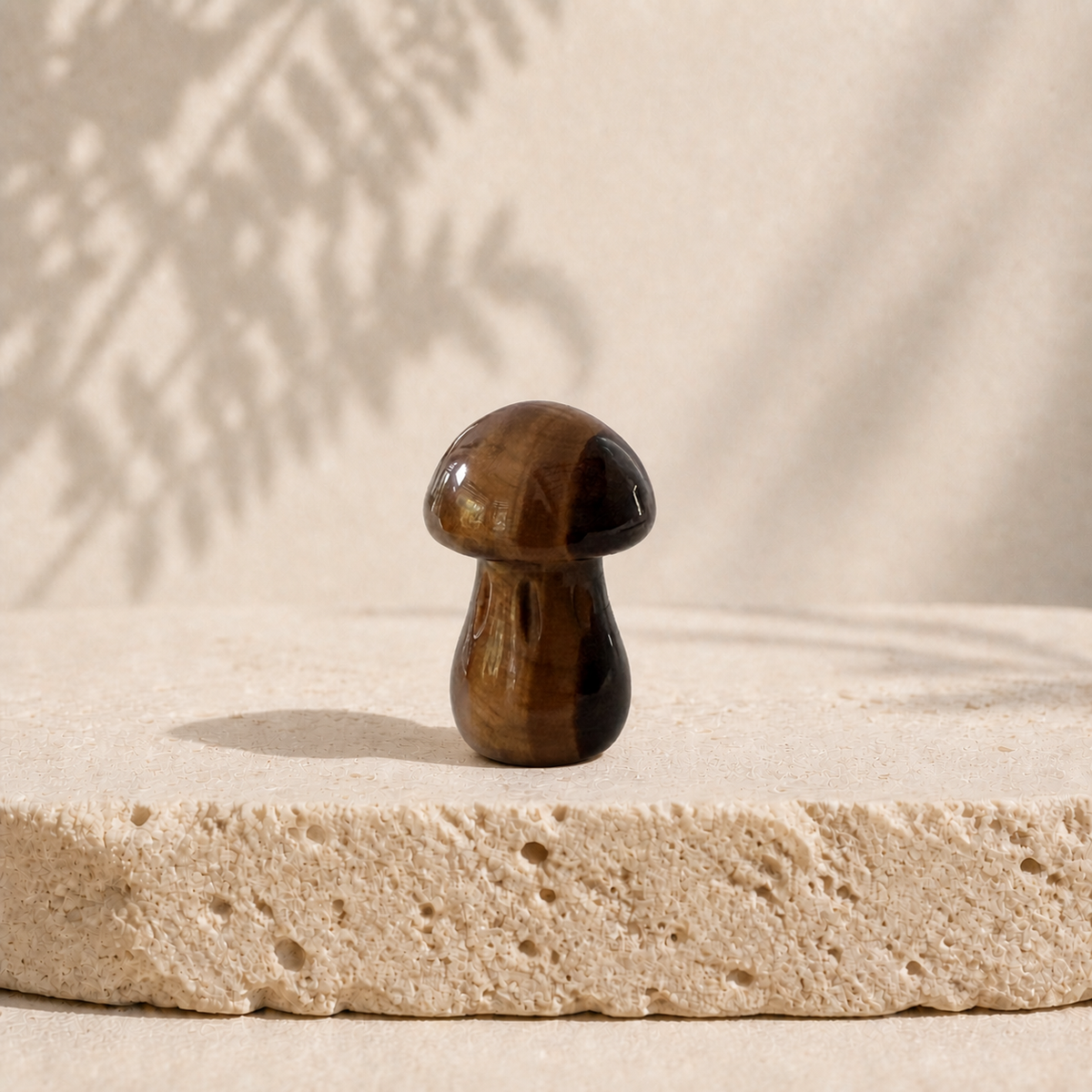 Polished Tiger's Eye crystal mushroom carving